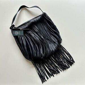 NWT Vince Camuto Irene Fringe Black Leather Hobo -
